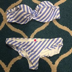 Victoria’s Secret strapless stripe ruffled swimsuit